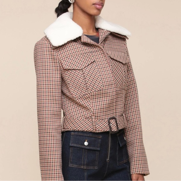 Brand New - AVEC LES FILLES Faux Shearling Collared Plaid Aviator Jacket 🤎✨ - Picture 3 of 16